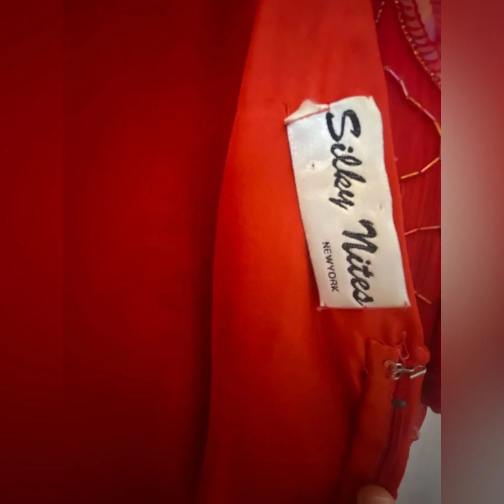 Beaded Red 80’s style Dress with Shoulder Pads Silky Nights New York - Picture 11 of 13